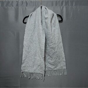 Fine Merino 100% Wool Scarf Made in Italy Two-tone Gray Reversible Fringe Winter